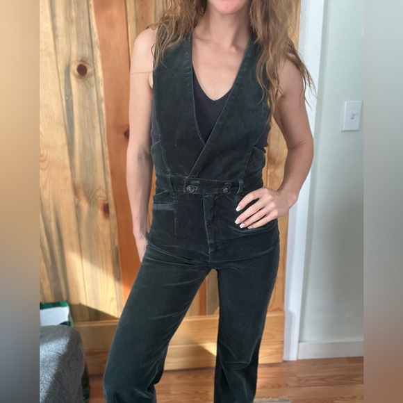 Anthropologie Pants - ANTHROPOLOGIE PILCRO HIGH WAISTED CORDUROY JUMPSUIT IN DARK GREEN